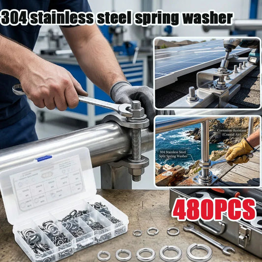 480pc 304 Stainless Steel Lock Washer Set M3–M10 Assortment Washer Assortment Kit Peaceful Pleasures Health and Wellness