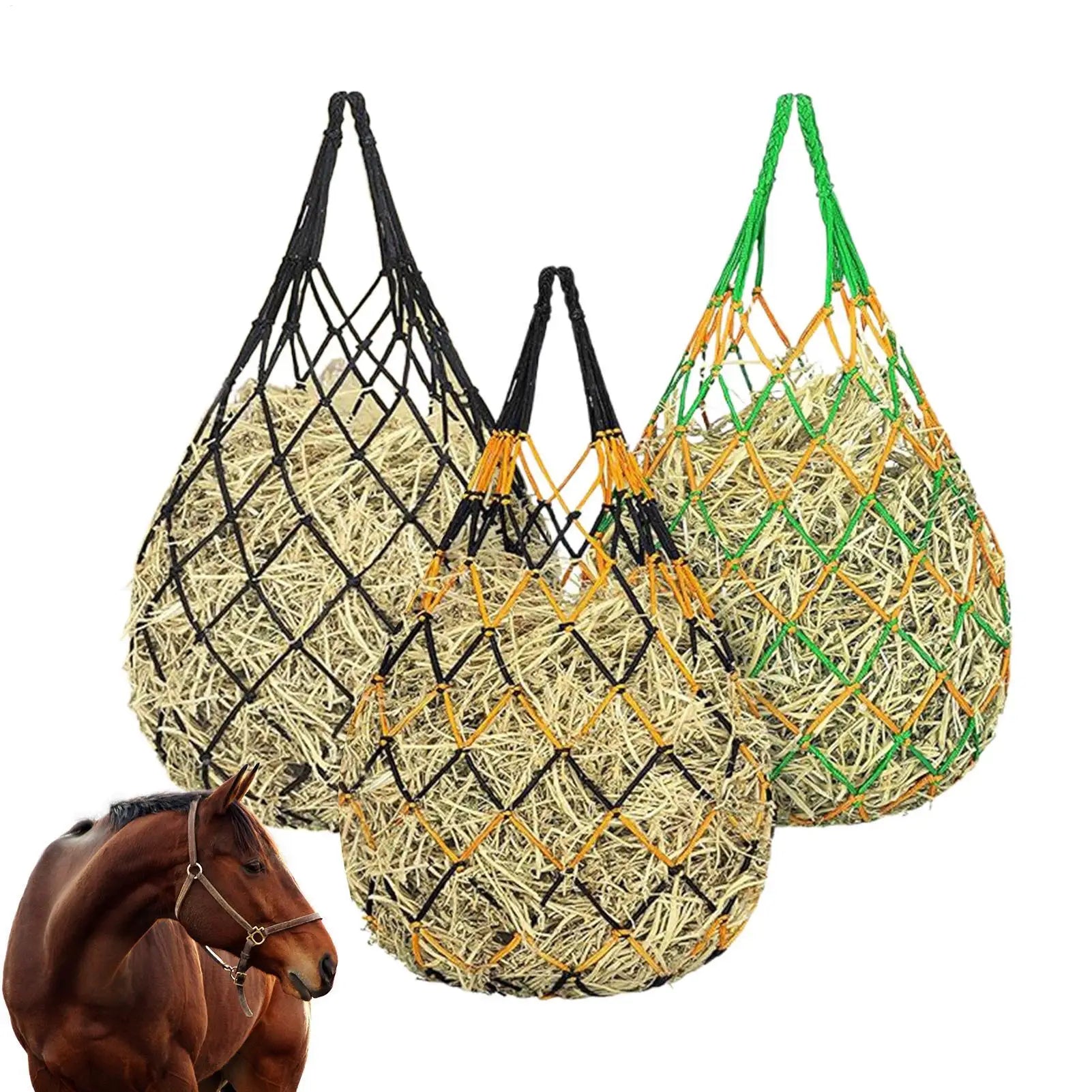 Horse Hay Nets 3-Pack | Bite-Proof Slow Feed Mesh for Livestock Livestock Hay Feeder Net Peaceful Pleasures Health and Wellness