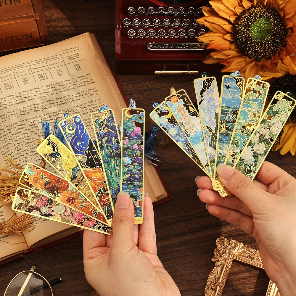 12-Pack Vintage Hollow Metal Bookmarks with Long Tassels