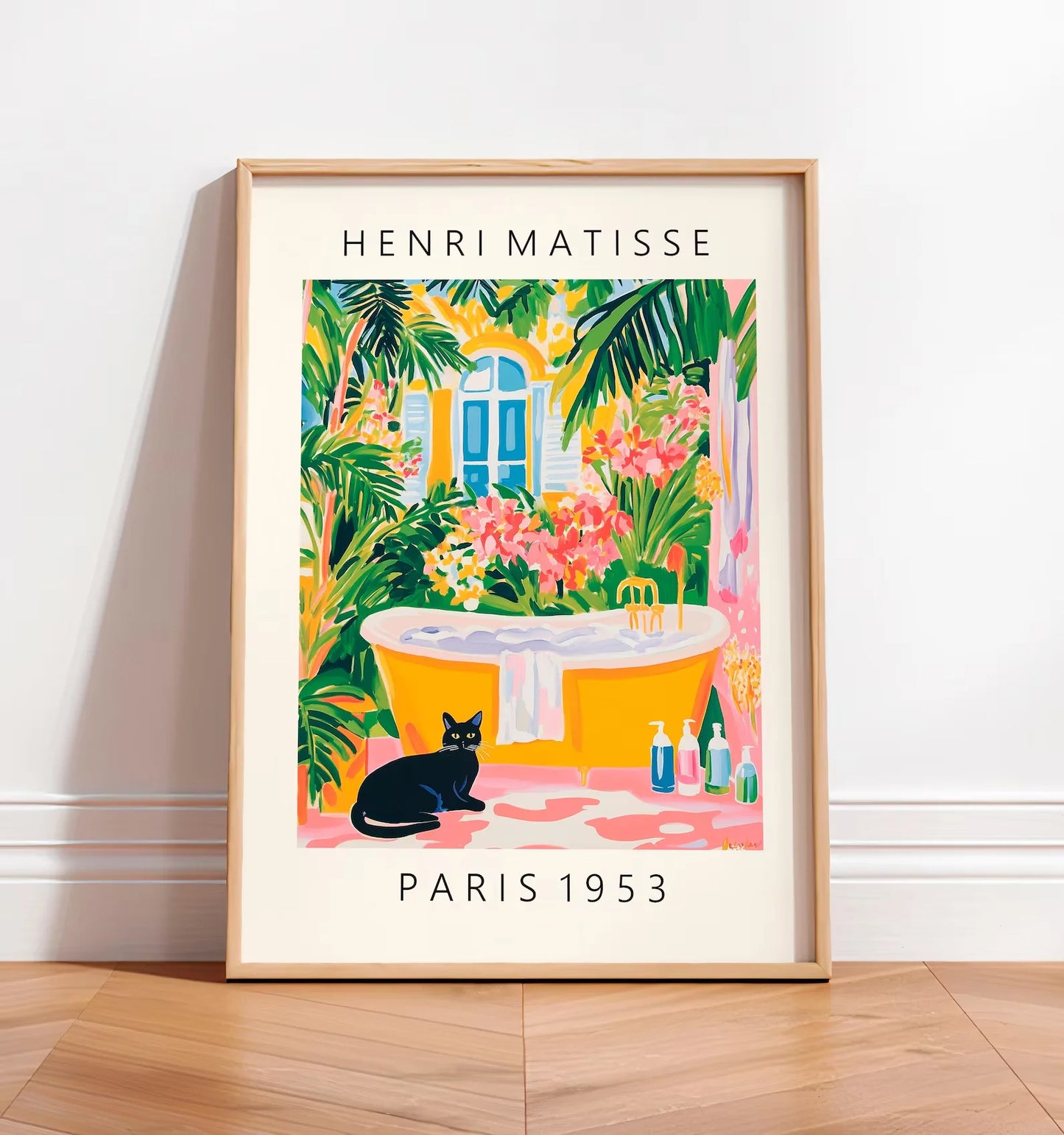 Black cat on toilet, Bathroom wall art, Matisse poster, Funny bathroom decor, Pink tropical decor Peaceful Pleasures Health and Wellness WS5262-5 50x70cm Unframed