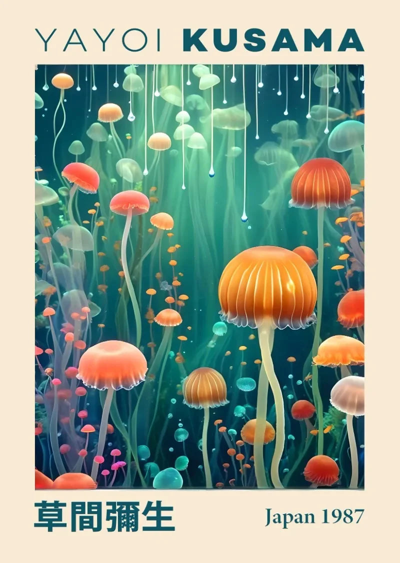 Japanese Abstract Mountain Canvas Wall Art | Yayoi Kusama Style