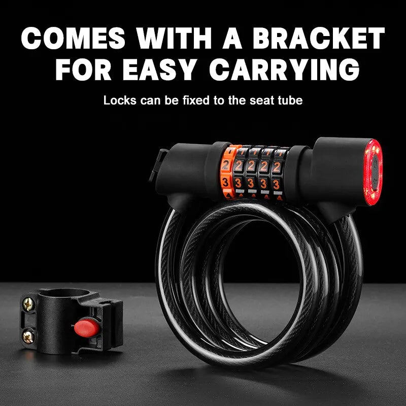 Bike Lock with Tail Light – 5-Digit Steel Cable Combo Lock