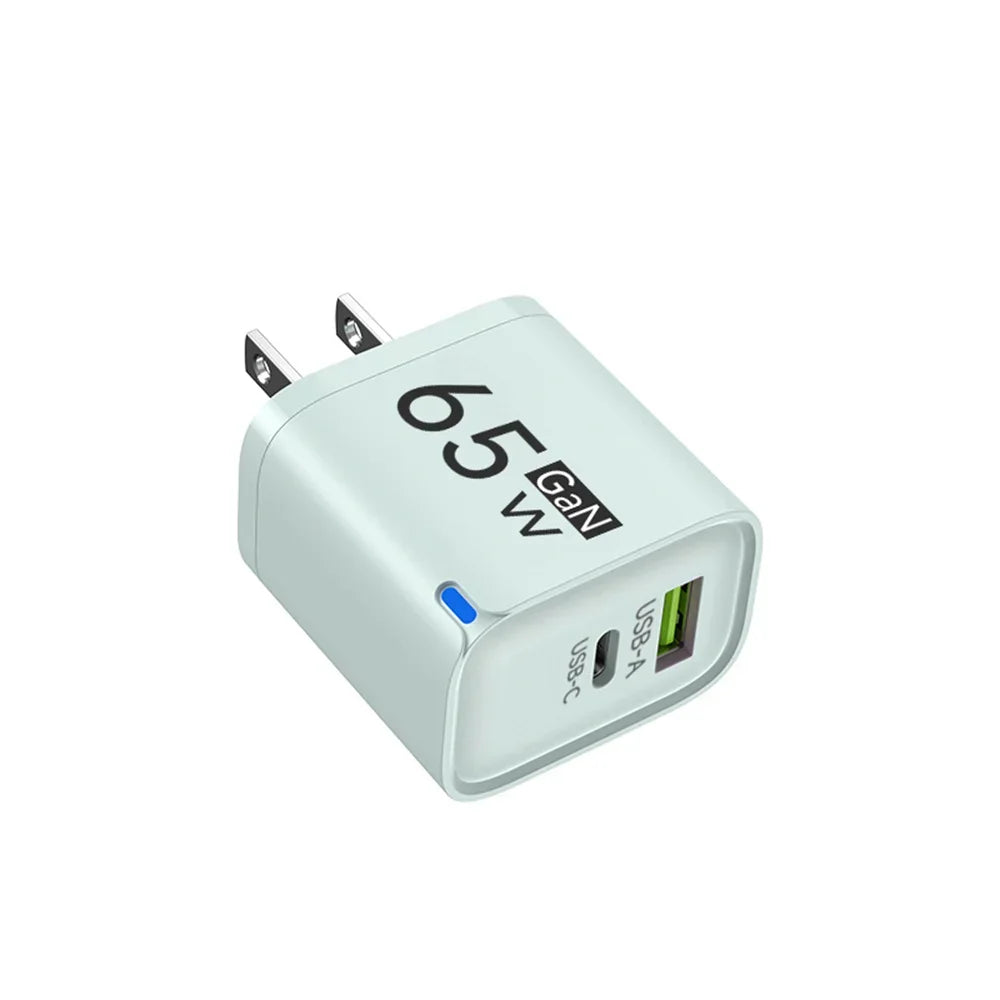 65W GaN 3-Port USB-C Fast Charger PD & QC 3.0 Adapter