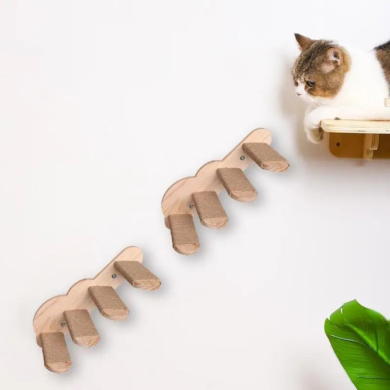 Cat Steps for Wall Solid Wood Wall Floating Cat Stairway Safe Elegant Kitten Shelves Perches for Bedroom Living Room Indoor Use Peaceful Pleasures Health and Wellness