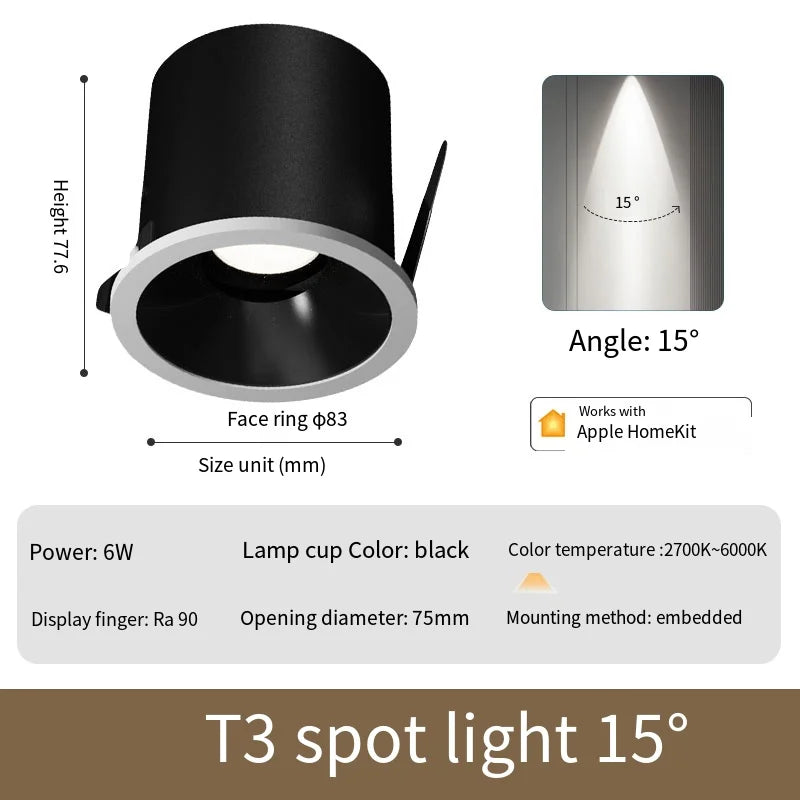 Aqara Smart Downlight T3 Zigbee Dimming Round Light 6W Beam Angle 15°24°36°80° Adaptive Lighting Dimming for Aqara App Homekit Peaceful Pleasures Health and Wellness