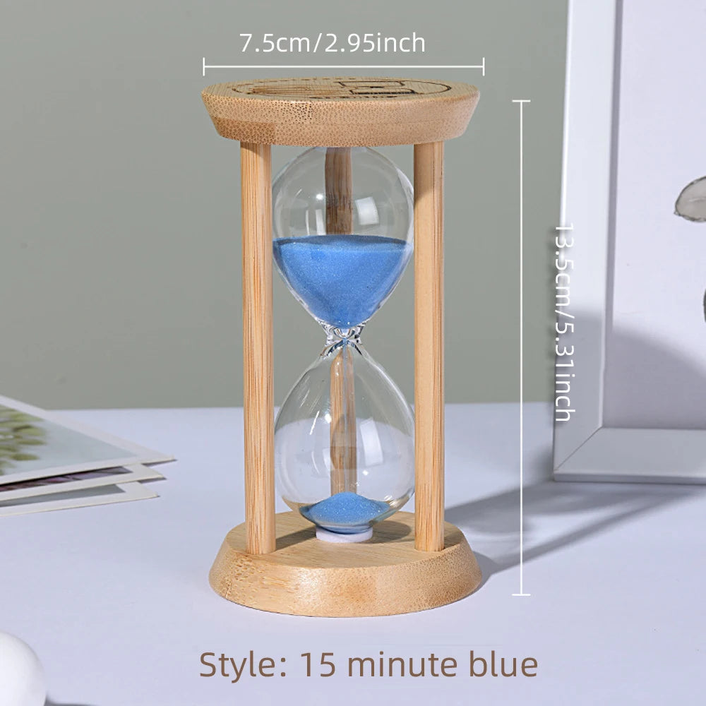 1PCS 3/5/10/15/30 Minutes Wooden Hourglass Timer Home Living Room Desktop Decoration Children Birthday Gift Portable Sand Clock Peaceful Pleasures Health and Wellness 15 Min-Blue