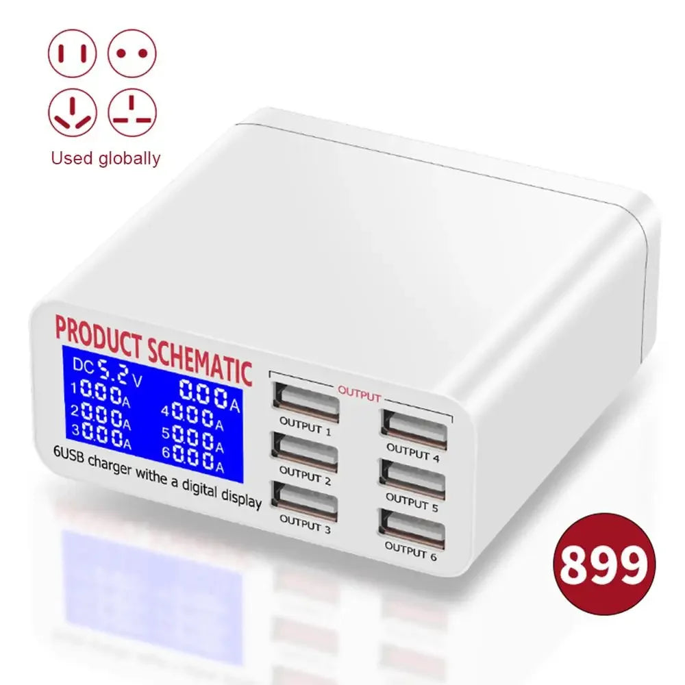 6-Port 40W QC3.0 USB Desktop Charger with LCD Display
