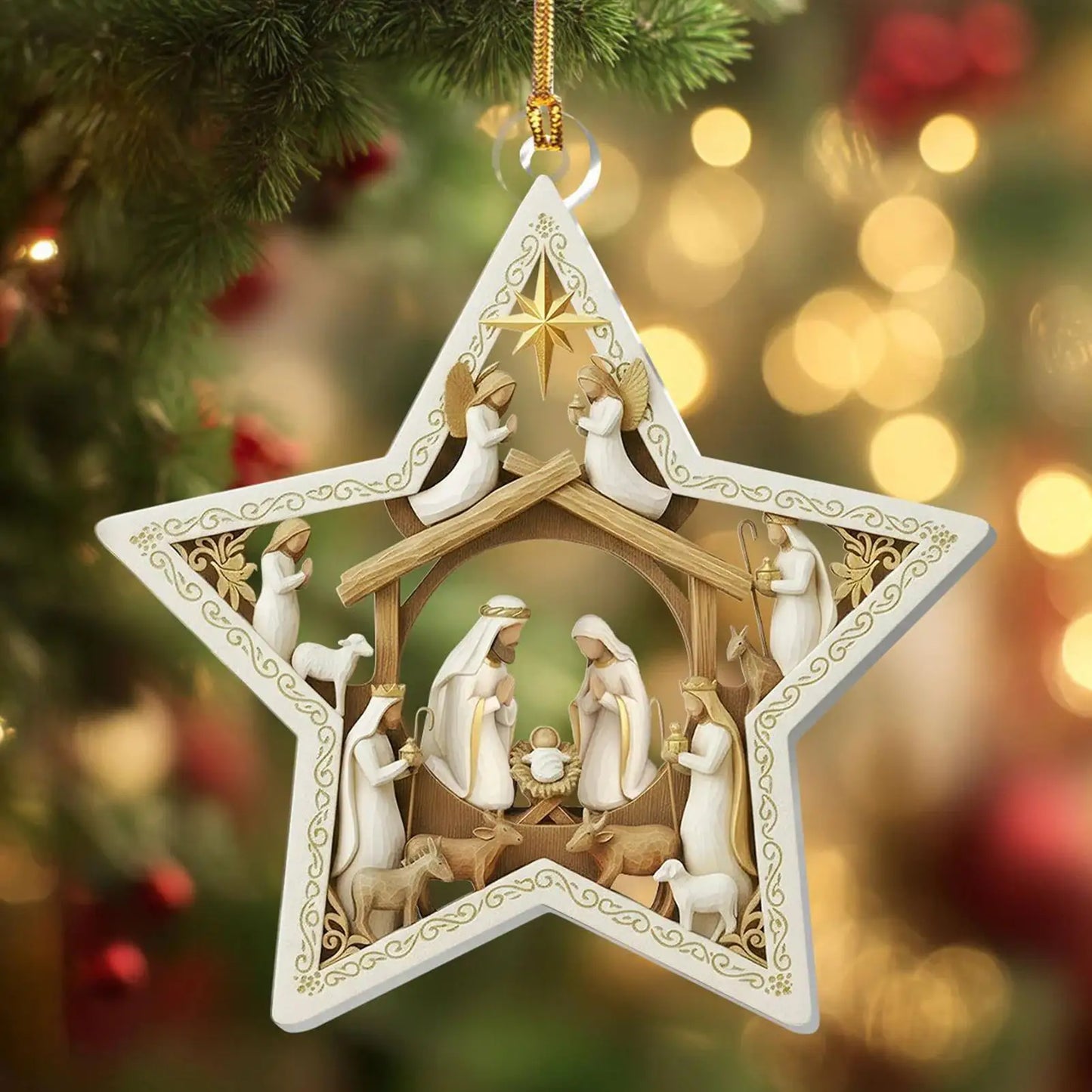 2D Acrylic Nativity Christmas Ornament | Birth of Jesus Pendant