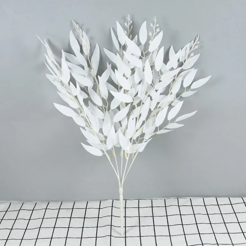 Silk Artificial Willow Bouquet | Fake Green Leaves for Home & Wedding