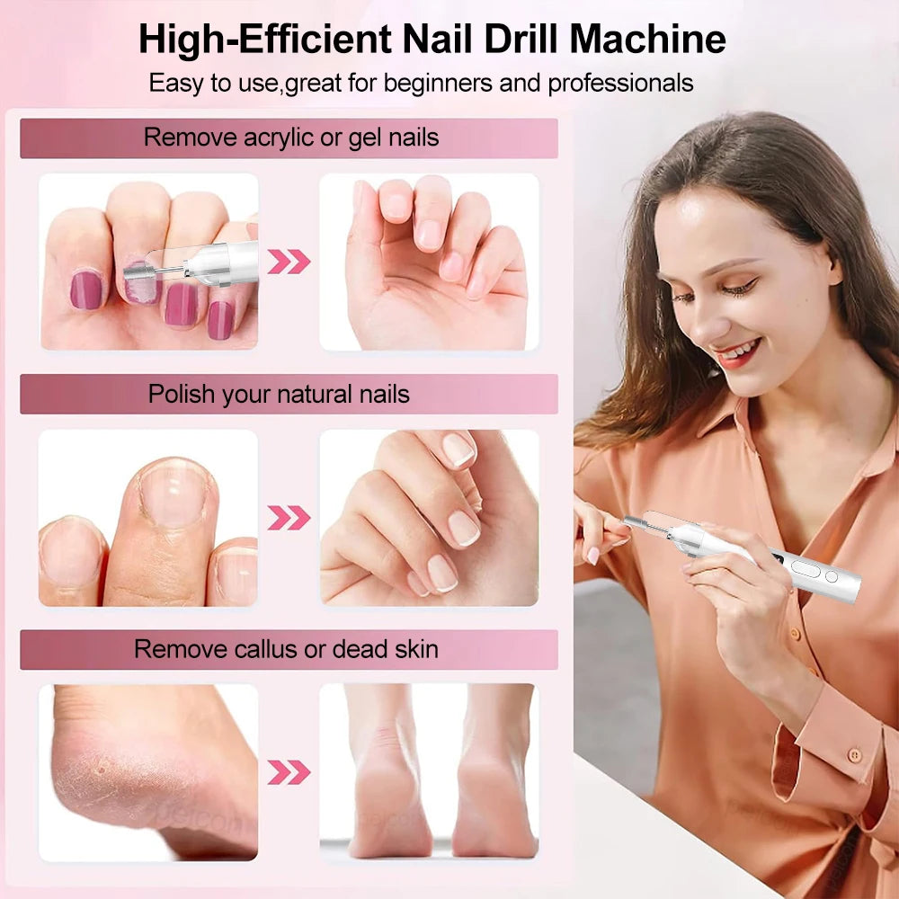 Nail Drill Machine Electric Nail Polisher Rechargeable Electric Nail File for Manicure Portable Nail Sander with UV Nail Lamp Peaceful Pleasures Health and Wellness