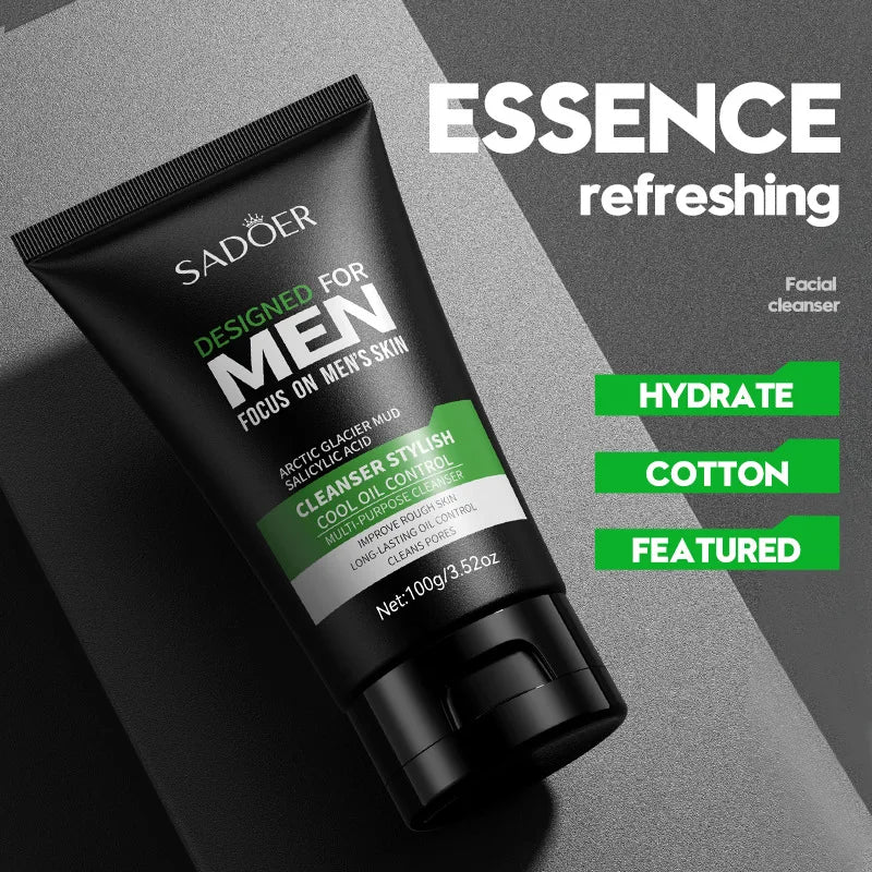 Deep Cleansing Men Cool Facial Cleanser Oil Control Moisturizing Blackhead Remove Dark Spots Pores Acne Mark Refining Face Wash Peaceful Pleasures Health and Wellness