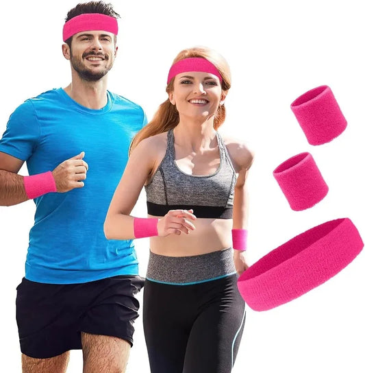 New Hot Athletic Sweatband Hairband Headband Wristband Set in 3-Pack Cotton Head Sweat Bands for Running, Cycling, Yoga, Spa Peaceful Pleasures Health and Wellness