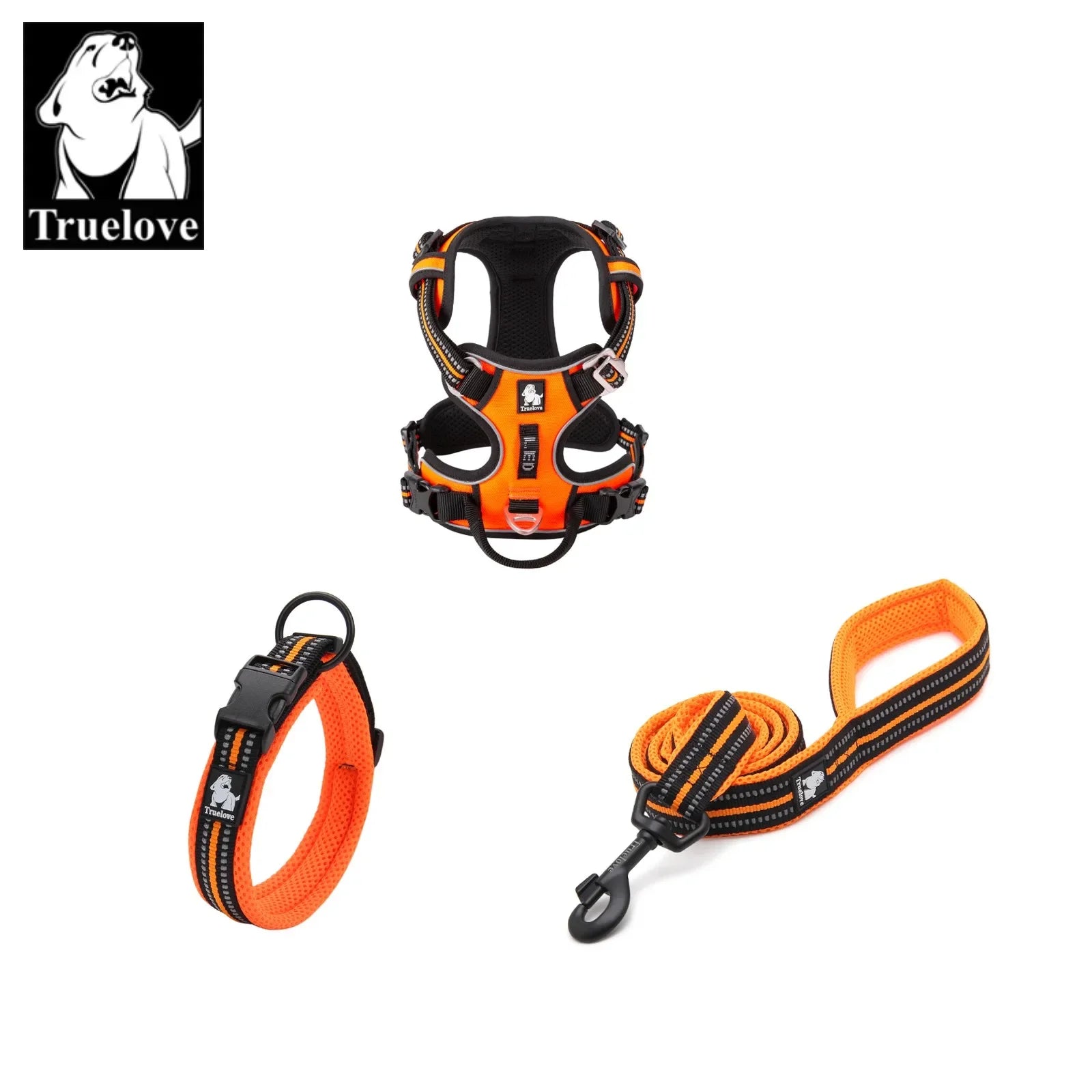 Truelove No-Pull Reflective Dog Harness Leash Collar Set Peaceful Pleasures Health and Wellness Orange XL-LeashLength200CM China Mainland