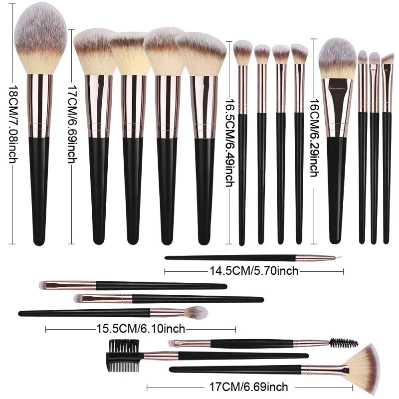 RUNTOIN Black Makeup Brush Set 3-20Pc | Kabuki Blending Brushes