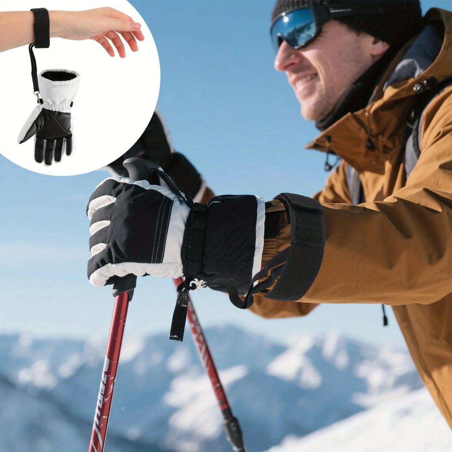2pcs Adjustable Ski Glove Safety Wrist Straps, Durable Glove Tether with Keychain, Must-Have Accessory for Outdoor Winter Sports Peaceful Pleasures Health and Wellness