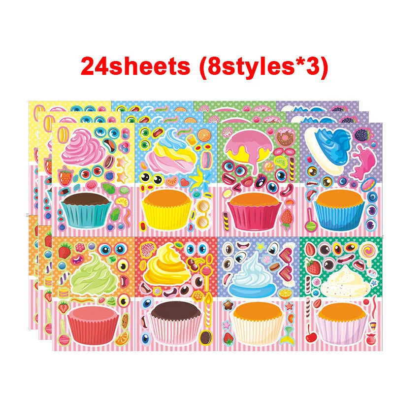 Puzzle Assemble Birthday Cake Stickers Sheets Kids Children Party