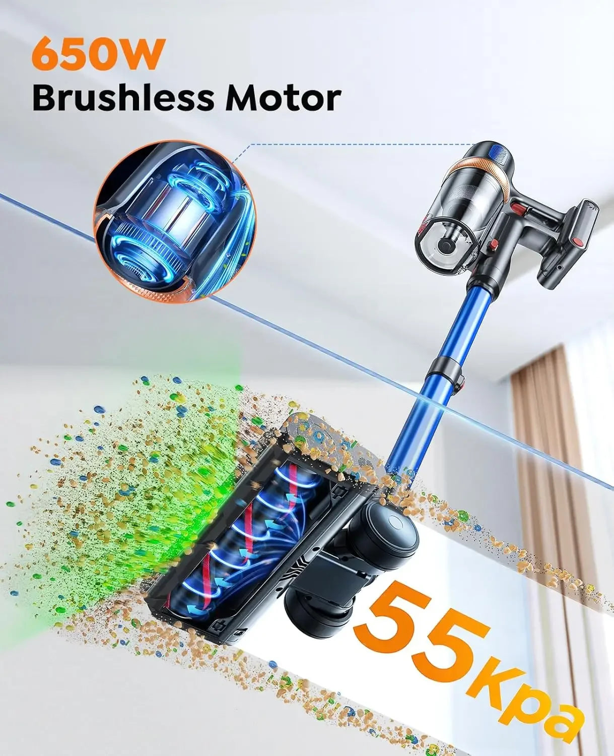Upgraded Cordless Vacuum Cleaner 650W 55KPA 70Mins, Self-Standing with Mattress Tool for Pet Hair Floors Carpets Peaceful Pleasures Health and Wellness