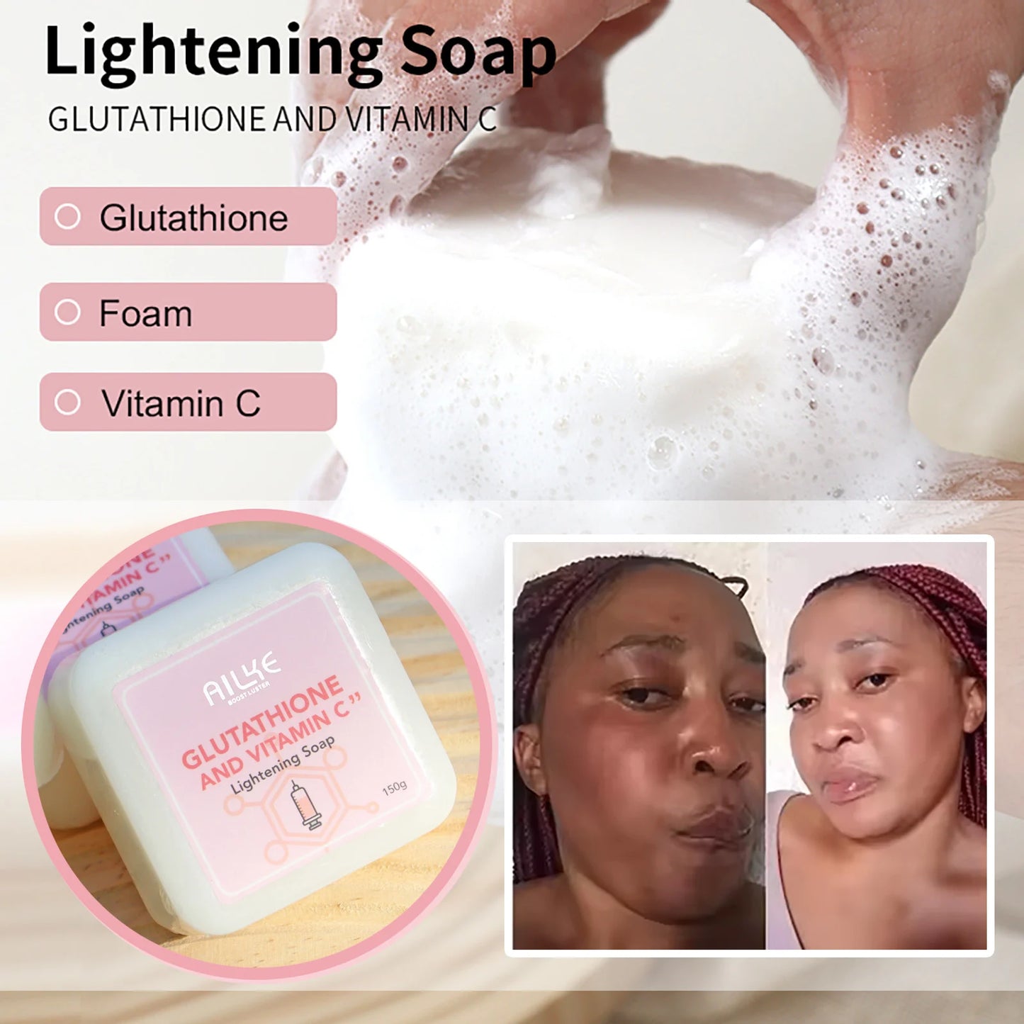 AILKE Glutathione & Vitamin C Brightening Soap Bar 150g