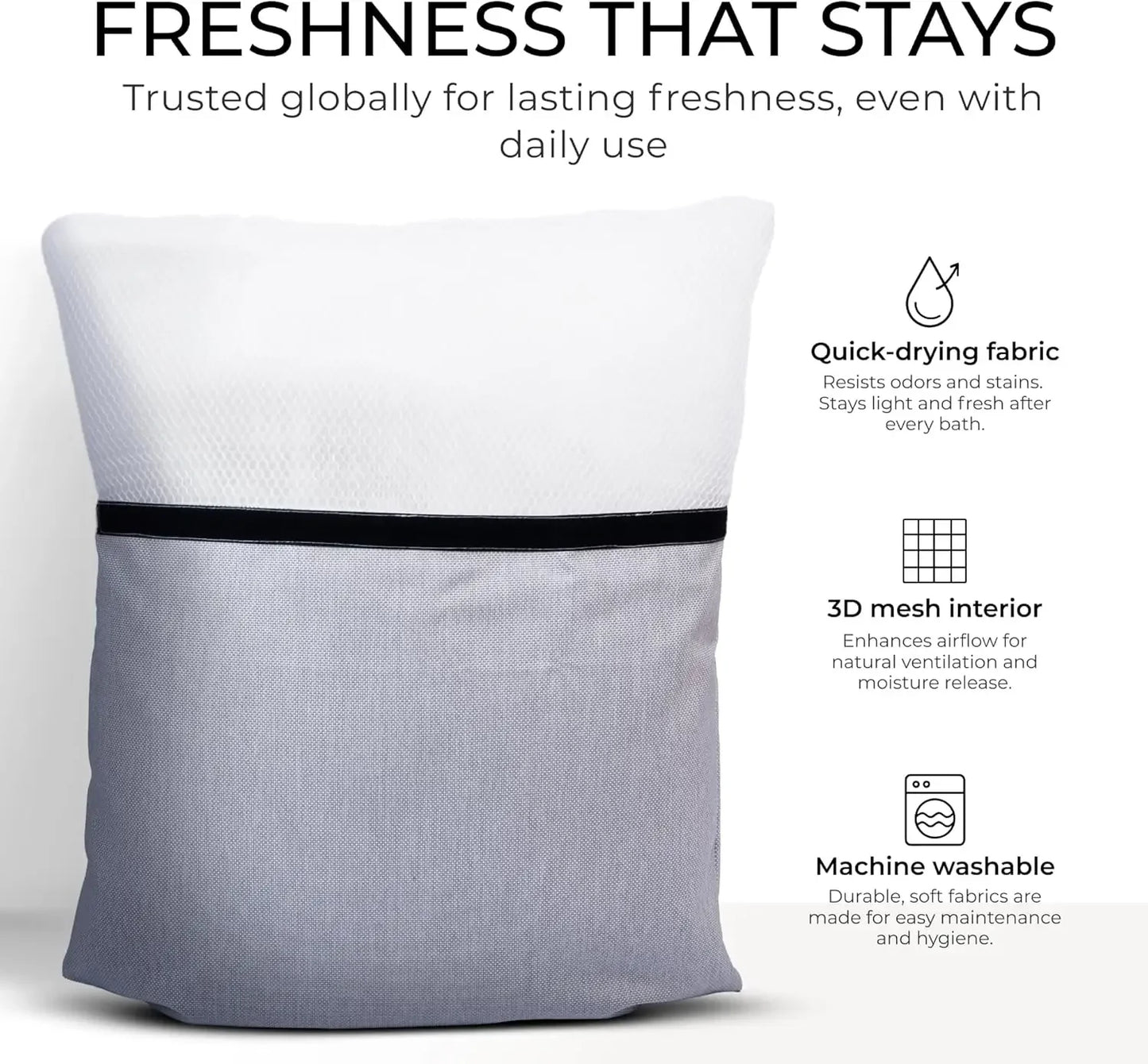 Thick Comfortable Bathtub Pillow for Head Neck Back Support, Washable Quick-Drying Light Gray Peaceful Pleasures Health and Wellness
