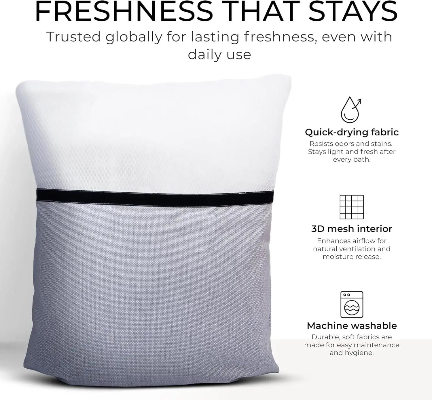 Thick Comfortable Bathtub Pillow for Head Neck Back Support, Washable Quick-Drying Light Gray Peaceful Pleasures Health and Wellness