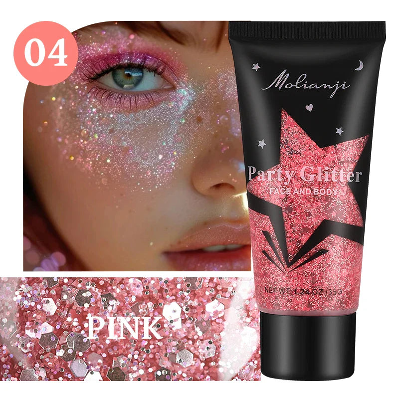Multicolor Body Glitter – Waterproof & Sweat-Resistant Makeup