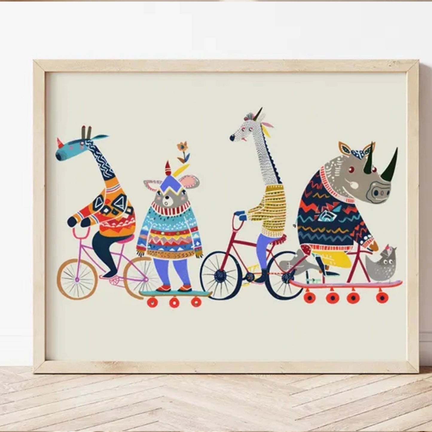 Funny Animal Bicycle Canvas Wall Art Print | Home Decor