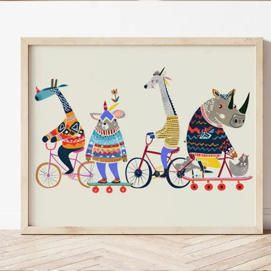 Funny Animal Bicycle Canvas Wall Art Print | Home Decor Canvas Wall Art Peaceful Pleasures Health and Wellness G5250 40x60cm Unframed