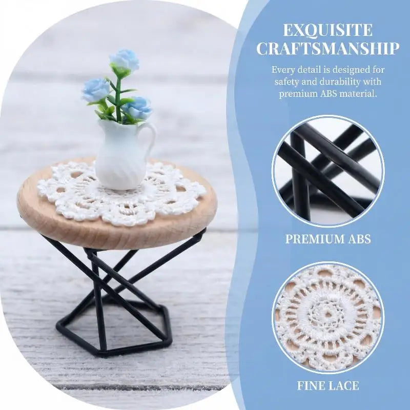 1:12 Miniature Round Coffee Table with Vase – Dollhouse Decor