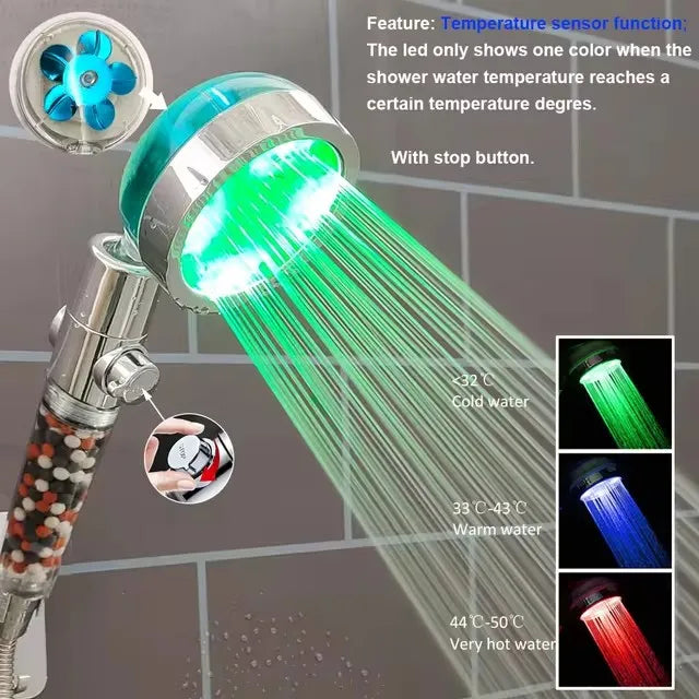 LED Color-Changing Anion Handheld Shower Head | Rainfall SPA