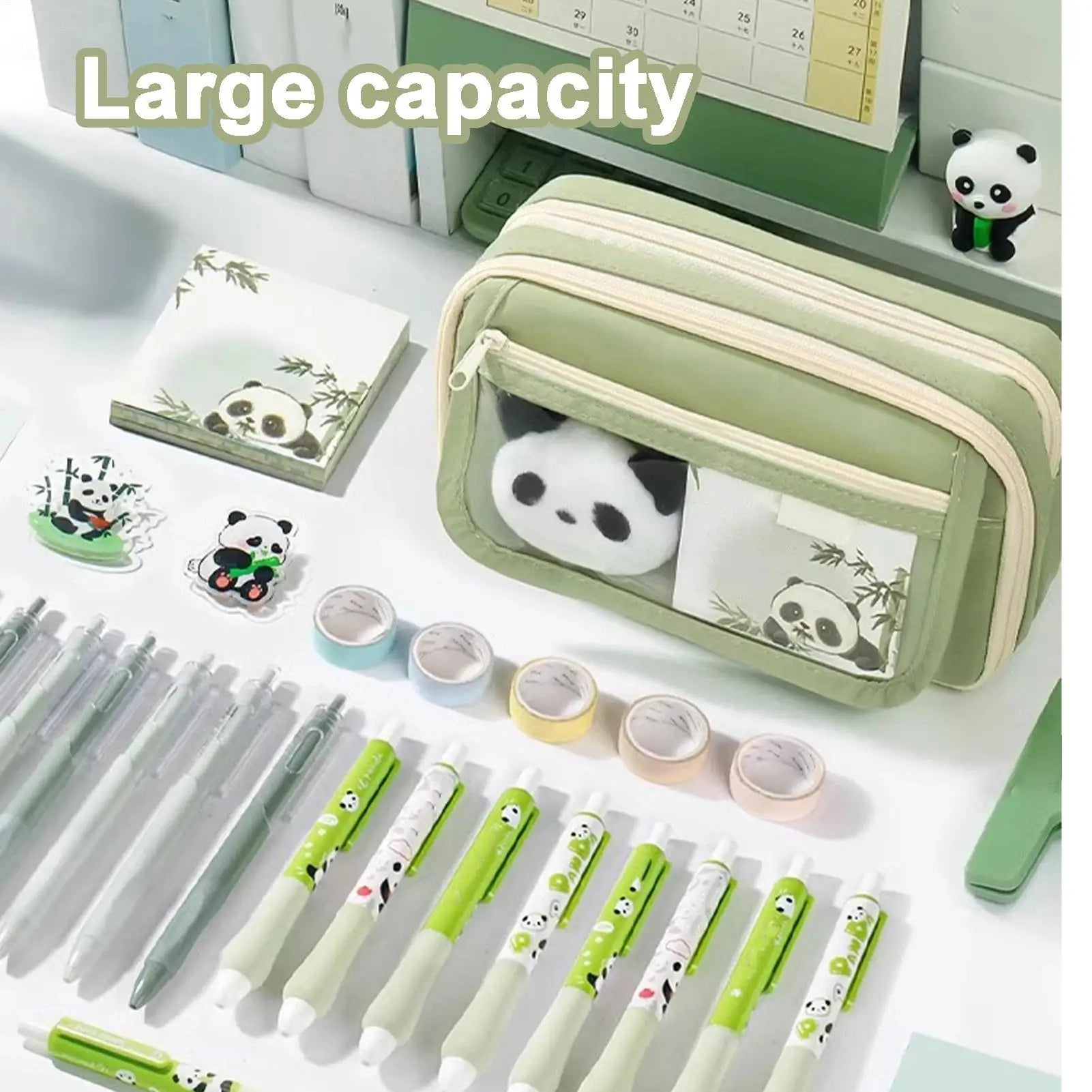 Cute Panda Pencil Case Large Capacity Animal Zipper Pouch for Pens Pencils, Panda Themed Stationery Organizer Peaceful Pleasures Health and Wellness