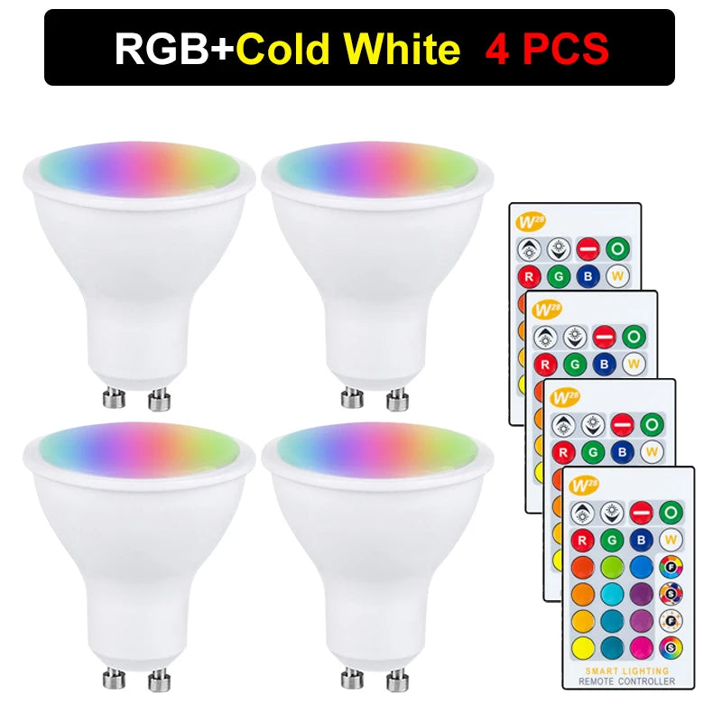 85-265V 10W GU10 LED Bulb 16 Colors RGB+CW+WW Lamp Spotlight IR Remote Control Ampoule Bombillas Room Home Party Festival Decor Peaceful Pleasures Health and Wellness RGBW Lamp 4pcs
