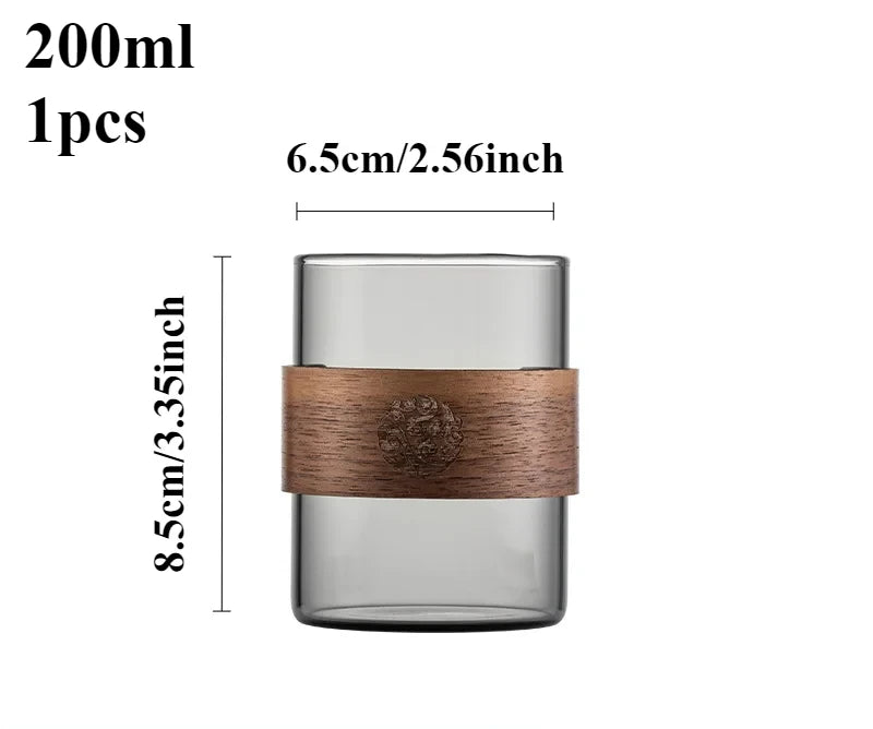 Thickened Glass Tea Cup with Wooden Ring Heat-resistant and Heat-resistant Water Cup Master Cup Household Glass Cup Coffee Cup Peaceful Pleasures Health and Wellness 1pcs 200ml 301-400ml