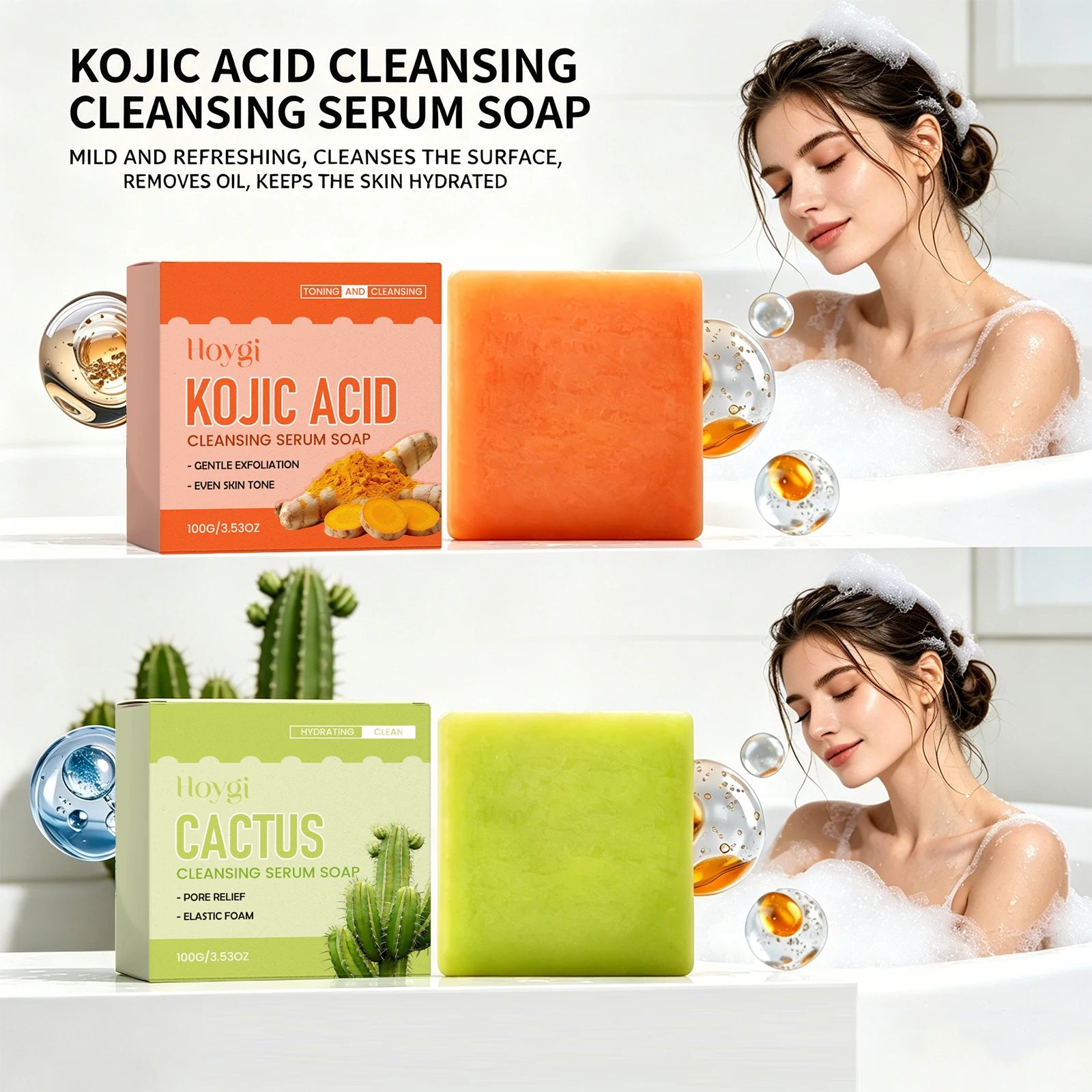 Cactus / Kojic Acid Cleansing Serum Soap Exfoliating Even Skin Tone Brightening Soap Removes Dirt Oil Smooth Hydrated Body Care Peaceful Pleasures Health and Wellness