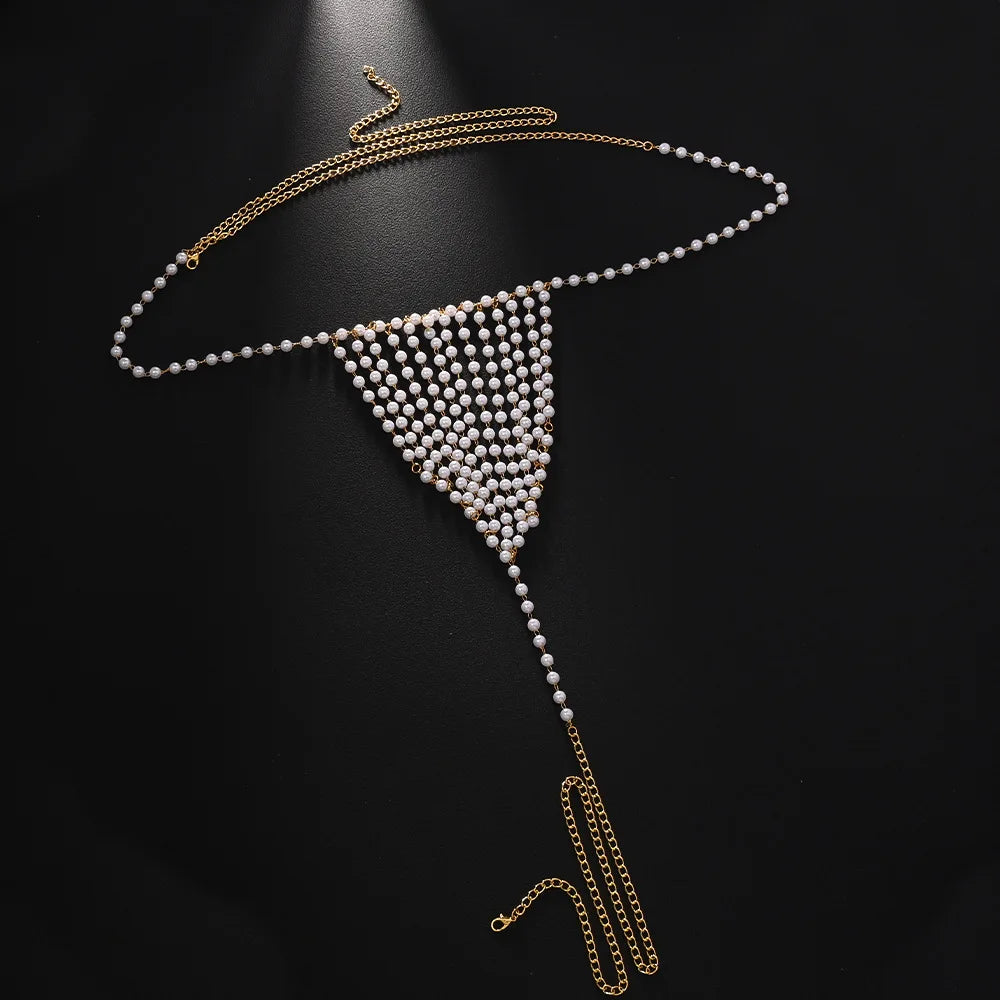 Pearl Heart Belly Chain – Double Row Crystal Waist Chain Women Body Chain Jewelry Peaceful Pleasures Health and Wellness Gold-color