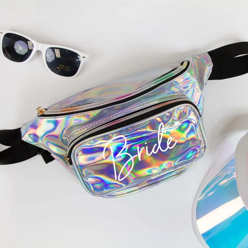 Shiny Laser Fanny Pack – Bachelorette & Wedding Waist Bag Holographic Waist Bag Peaceful Pleasures Health and Wellness