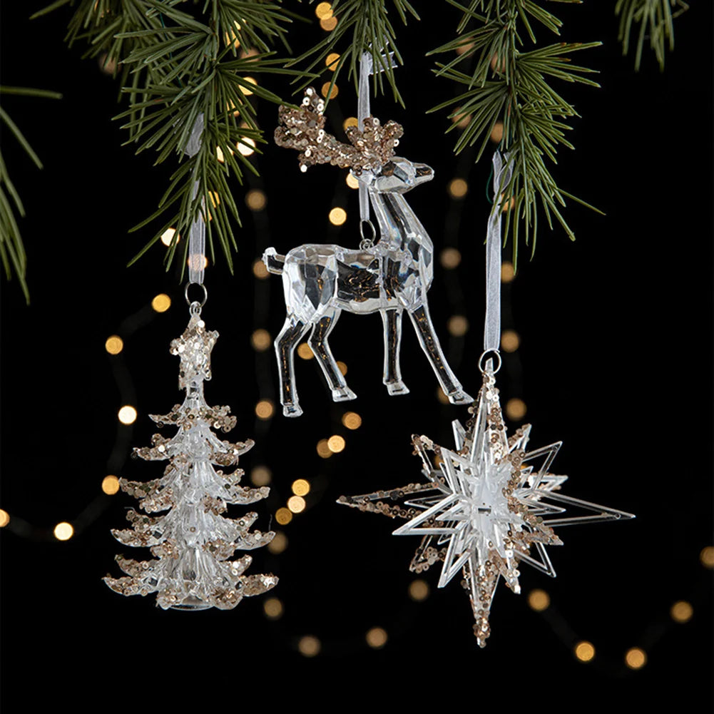 Crystal Acrylic Snowflake Christmas Tree Hanging Ornaments