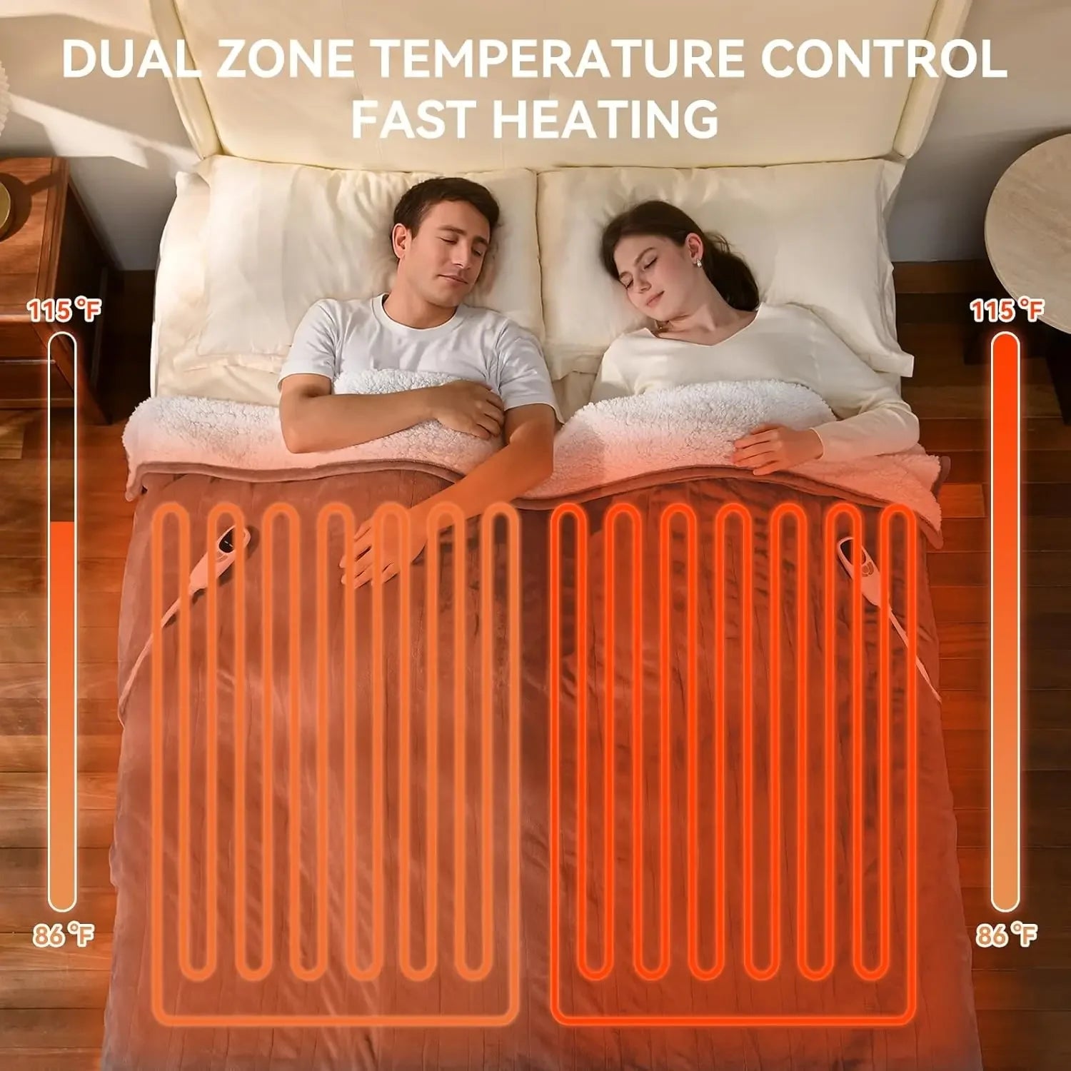 Queen Size Electric Heated Blanket with Dual Control, 9 Heat Levels, 10 Timers, Auto Shut-Off & Overheat Protection Peaceful Pleasures Health and Wellness