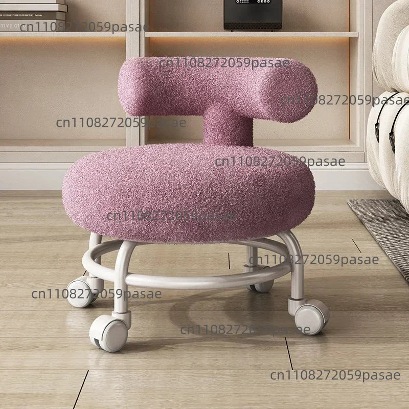 Lamb Wool Rolling Low Stool – 8 Colors, Carbon Steel Frame