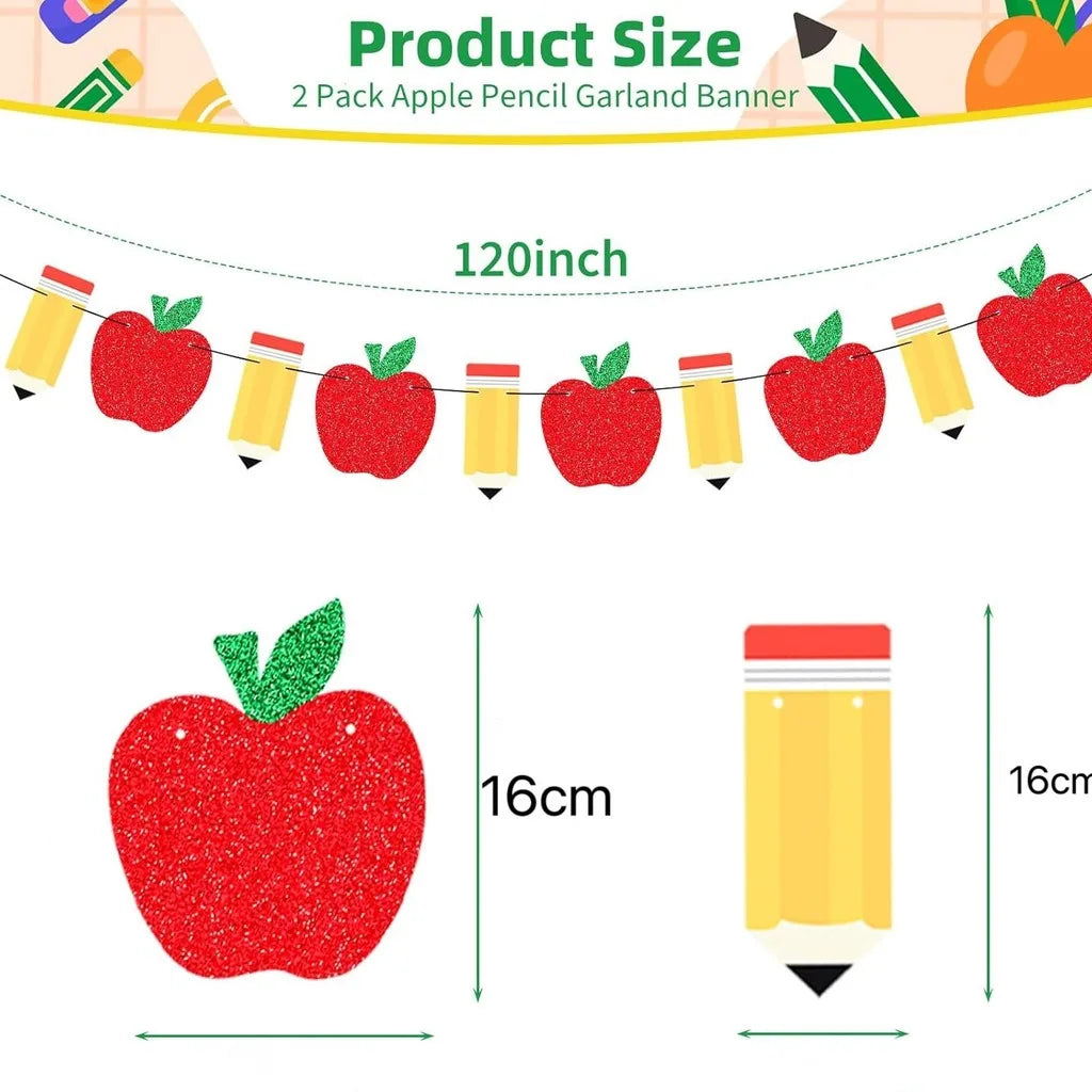 Glitter Apple & Pencil Banner – Back to School Classroom Decor