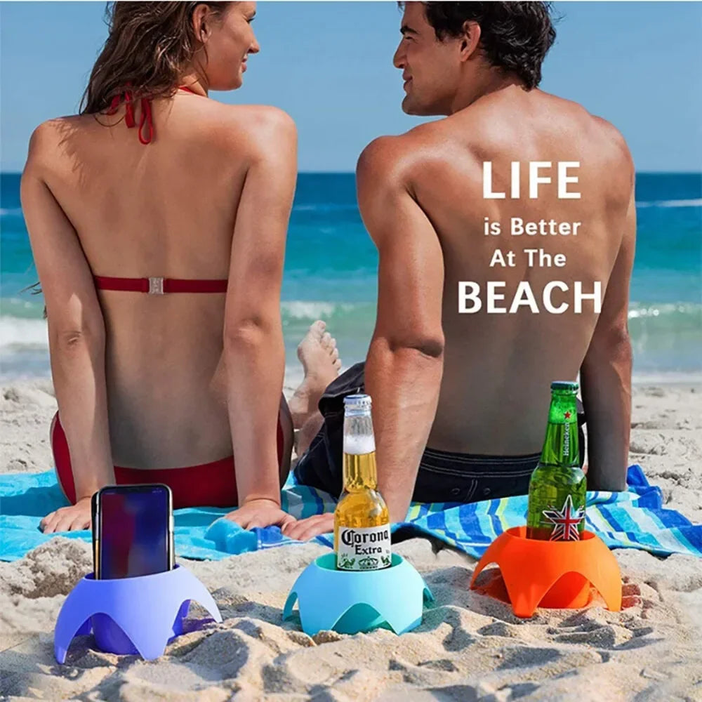Beach Sand Cup Holder Set with 5 Stackable Cups | No-Spill