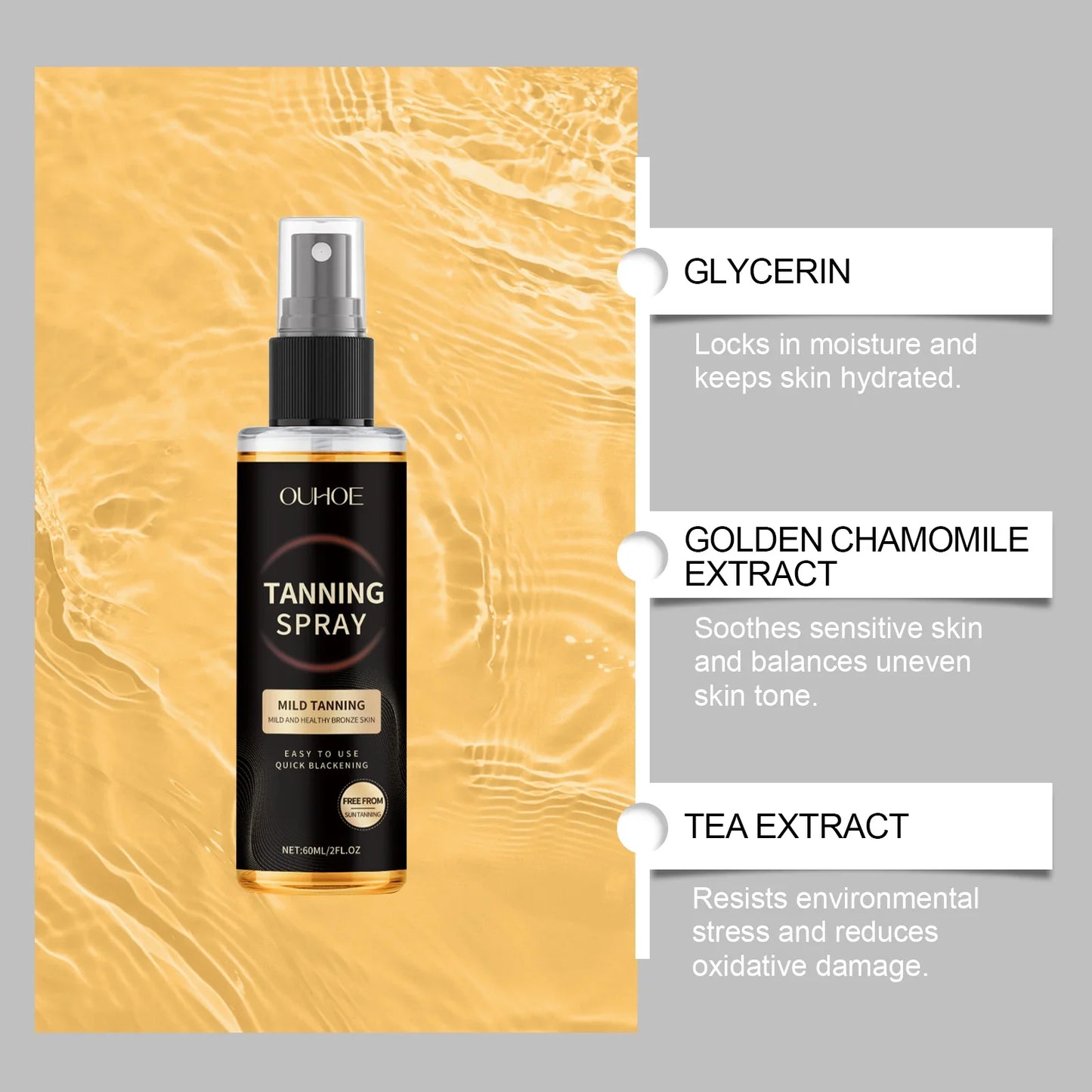 Ouhoe Self Tanning Mist – Sunless Bronzer Glow Spray 60ml