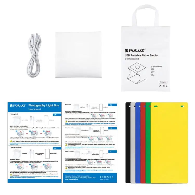 PULUZ 20cm LED Photo Studio Light Box Kit | 6 Backdrops