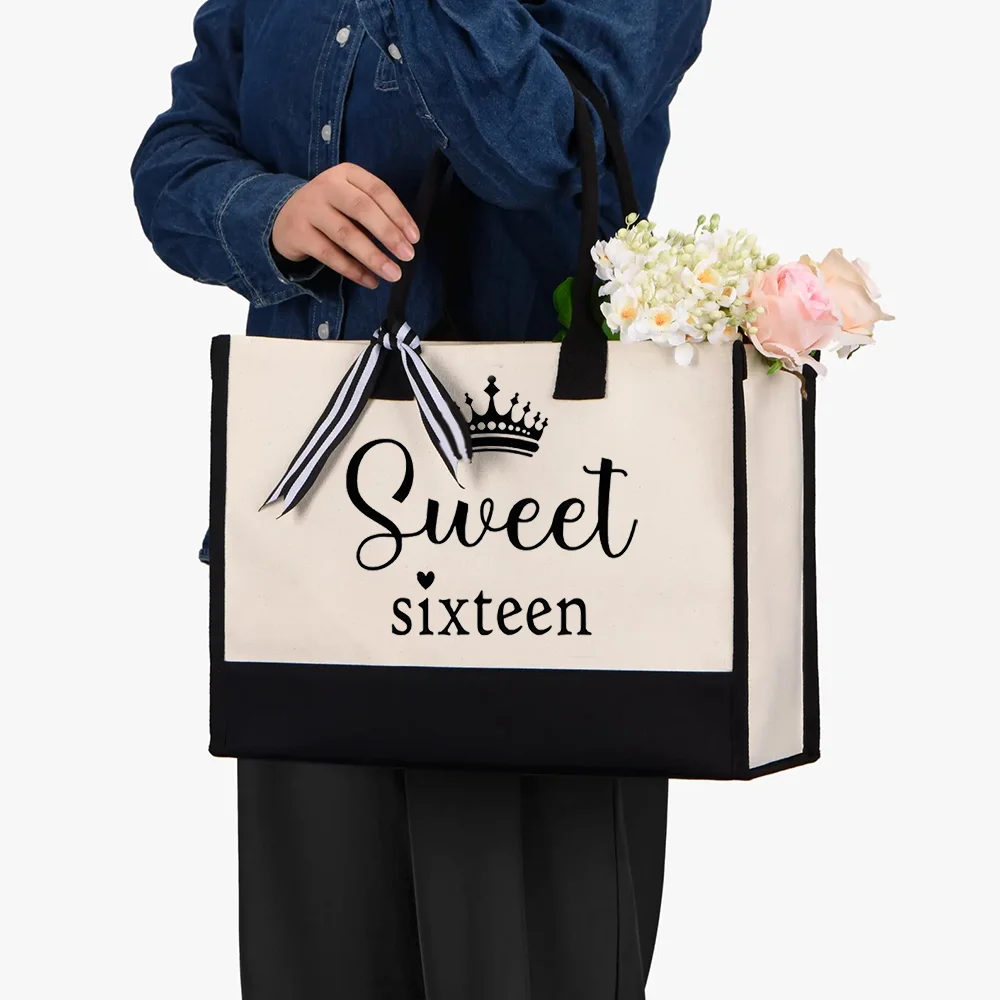 Sweet Sixteen Tote Bag Canvas Bag Celebration Sweet 16 Birthday Party Decoration Supplies Gift for Daughter or Women Souvenirs Peaceful Pleasures Health and Wellness