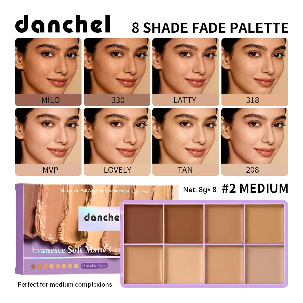 Evanesce Soft Matte Cream Concealer 8-Shade Fade Palette Full Coverage Long Lasting Waterproof Face Makeup For Dark Circles Blem Peaceful Pleasures Health and Wellness