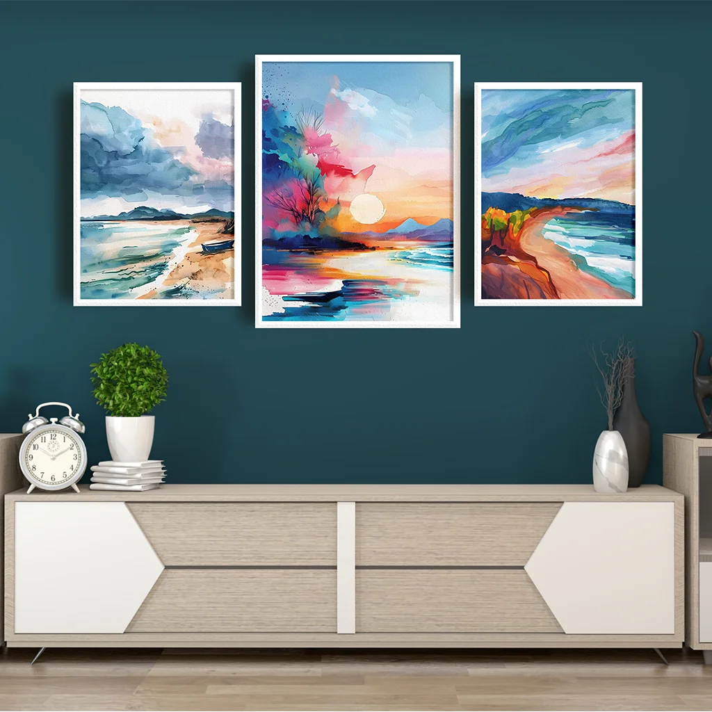 Watercolor Coastal Canvas Wall Art | Modern Landscape Poster Print Canvas Wall Art Print Peaceful Pleasures Health and Wellness