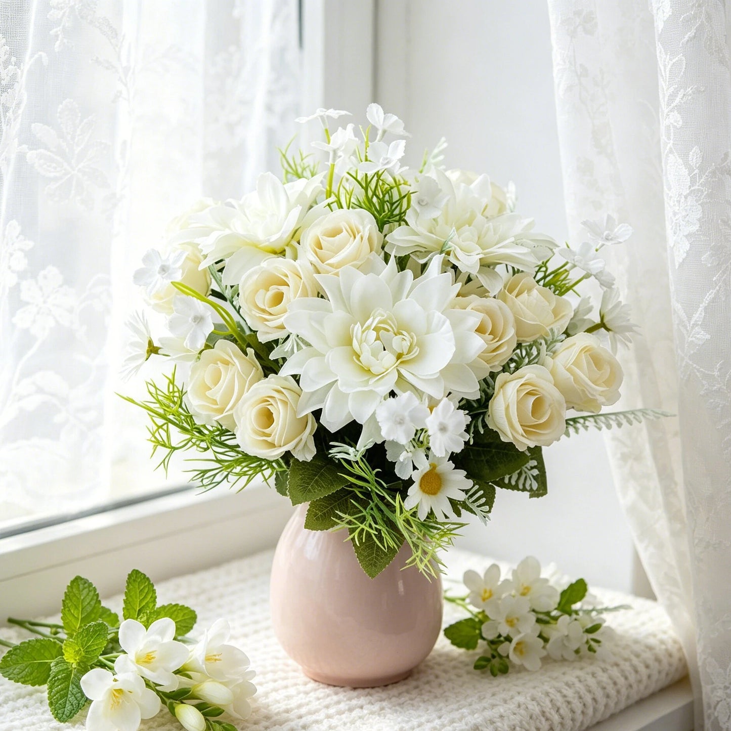 Silk Dahlia Rose Artificial Flower Bouquet | Wedding & Home Decor