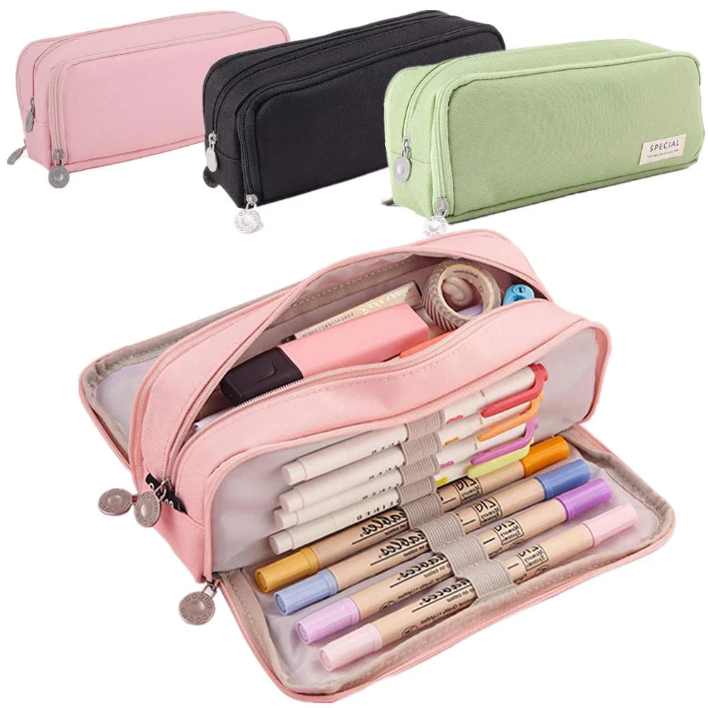 Large 3-Compartment Pencil Case | School & Office Pen Organizer