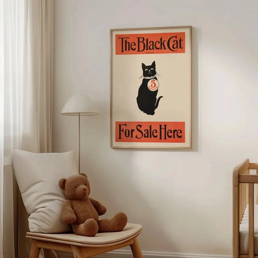 Retro Black Cat Art Nouveau Canvas Wall Art Print Poster Canvas Wall Art Print Peaceful Pleasures Health and Wellness