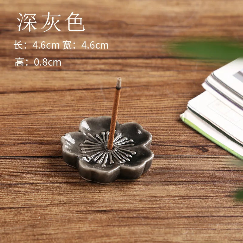 Ceramic Cherry Blossom Incense Holder Wax Melt Burner Holder Aromatherapy Office Teahouse Living Room Ornament Insence Burner Peaceful Pleasures Health and Wellness black