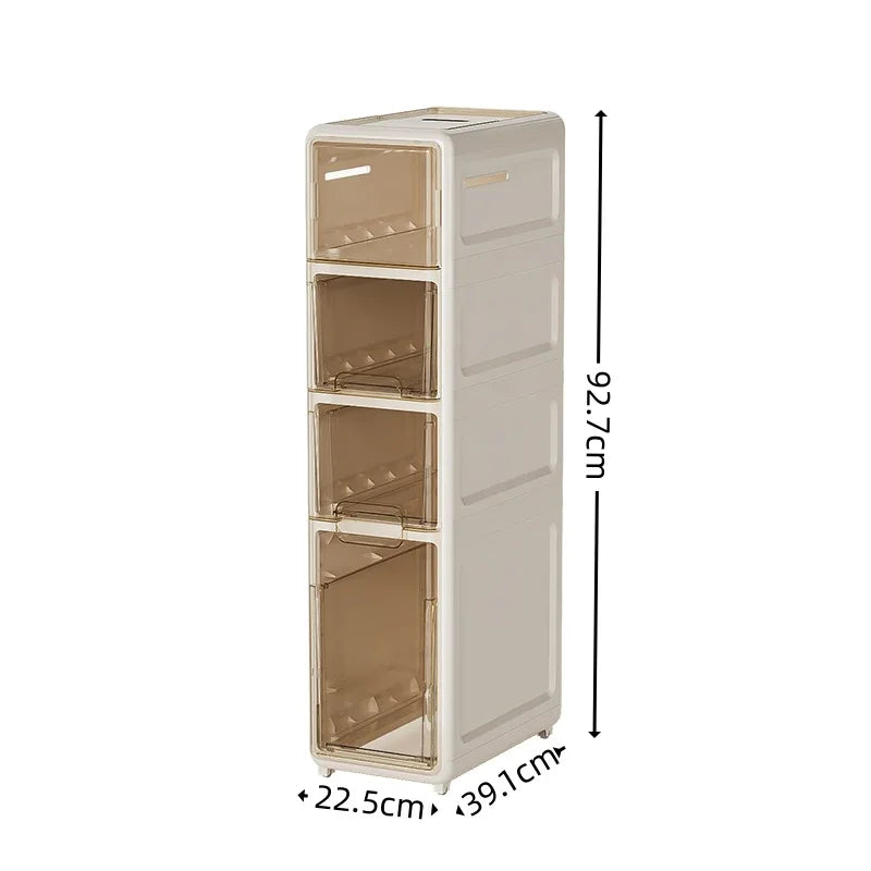 Narrow Gap Storage Cabinet with Sliding Drawers Waterproof Organizer for Bathroom & Kitchen, Multi-Layer Shelf for Tight Spaces Peaceful Pleasures Health and Wellness 4 Layer Large